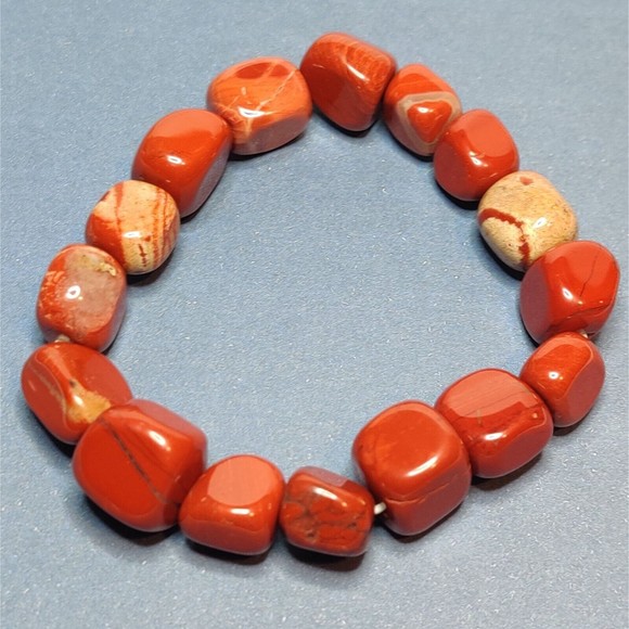 RED JASPER STRETCHY NUGGET BRACELET NATURAL STONE w/ FREE FELT POUCH-NB07 - Picture 1 of 8